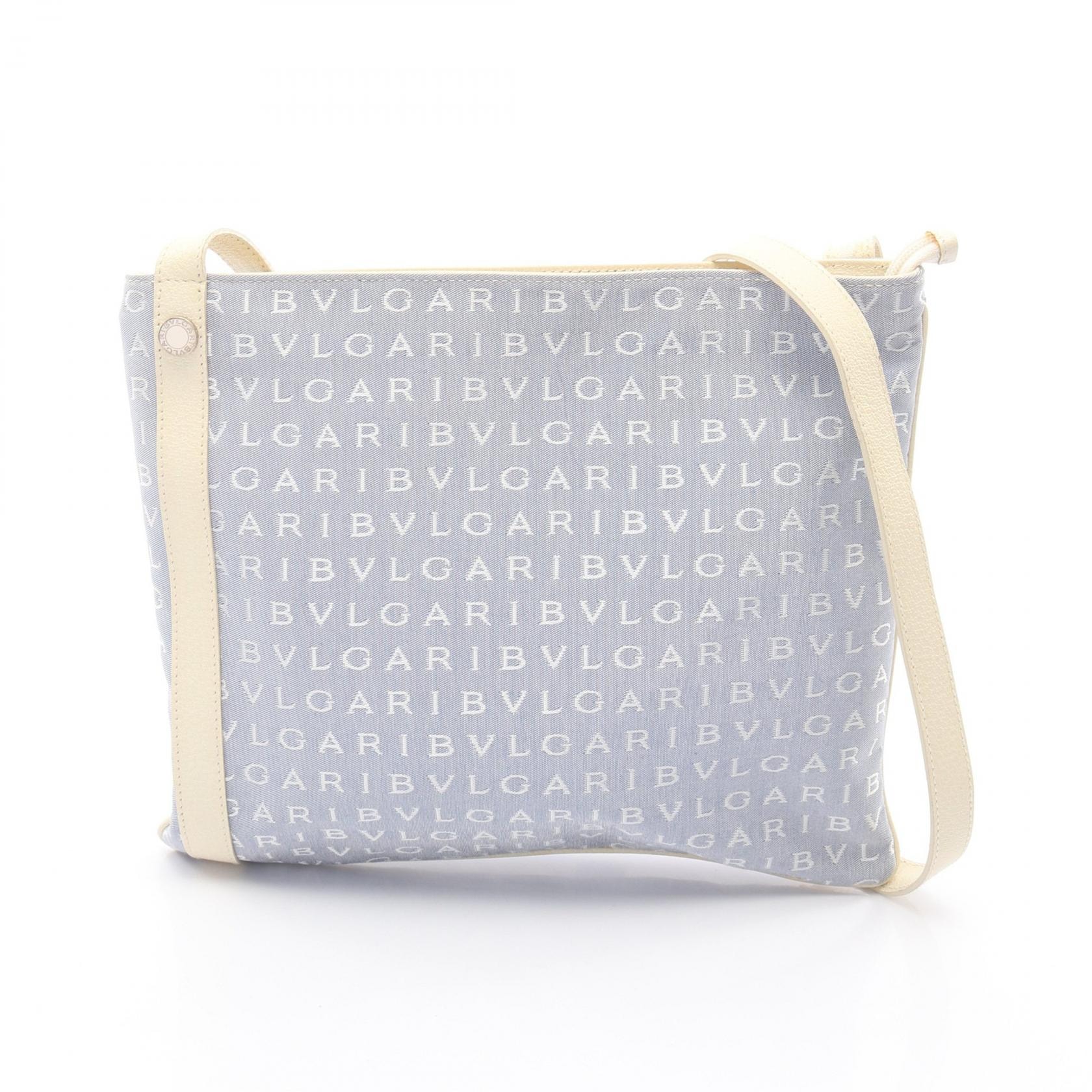 ブルガリ BVLGARI ロゴマニア ショルダーバッグ バッグ キャンバス レザー レディース ブルー系 / ホワイト系 【中古】