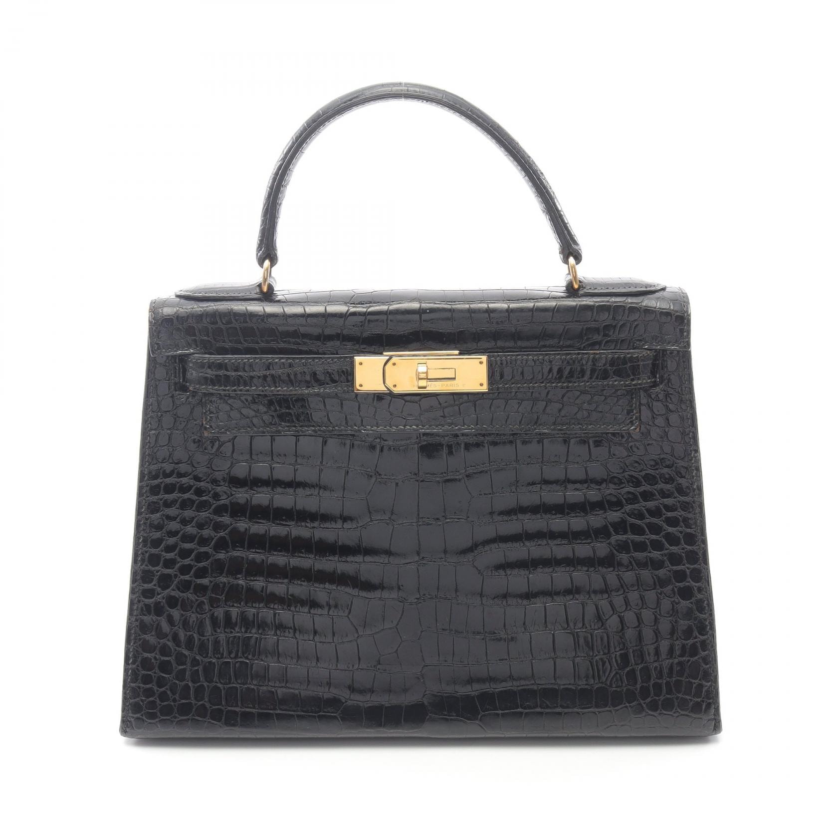 エルメス HERMES ケリー28 ハンドバッグ バッグ エキゾチックレザー ポロサスリセ ○S刻印(1989年製造) レディース ブラック系 【中古】