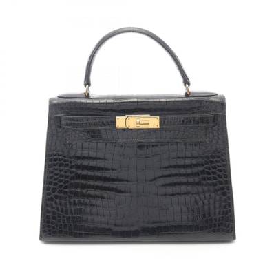 エルメス HERMES ケリー28 ハンドバッグ バッグ エキゾチックレザー ポロサスリセ ○S刻印(1989年製造) レディース ブラック系 【中古】