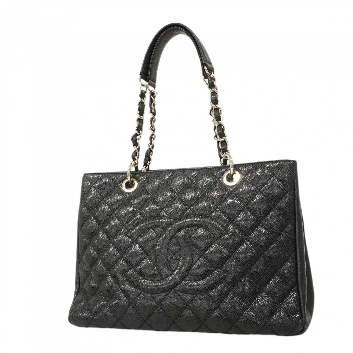 【6dc3104-k】シャネル トートバッグ マトラッセ キャビアスキン ブラック シルバー金具【中古】レディース