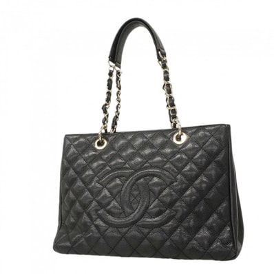 【6dc3104-k】シャネル トートバッグ マトラッセ キャビアスキン ブラック シルバー金具【中古】レディース