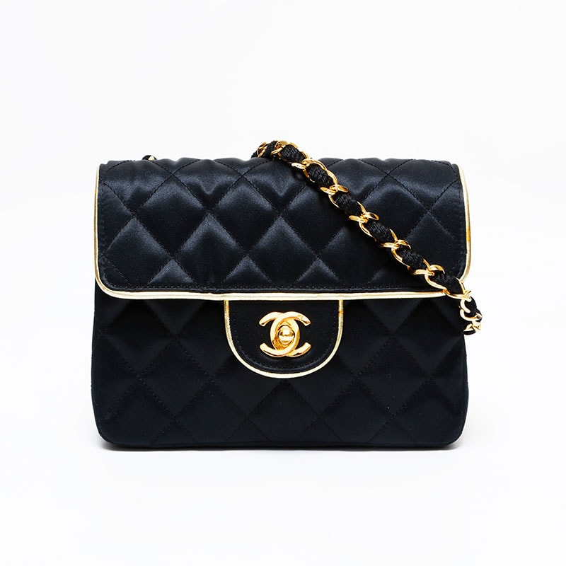 シャネル CHANEL 1番台 1989-1991ミニマトラッセ サテンシングルフラップ ショルダーバッグ【中古】