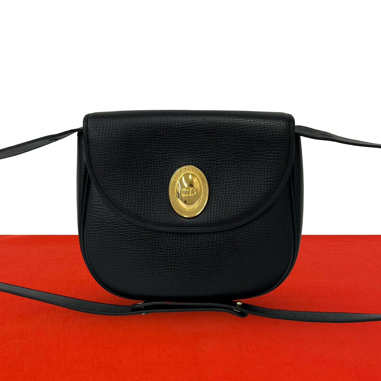 Christian Dior ディオール CD ロゴ 金具 レザー ショルダーバッグ ブラック
 59496