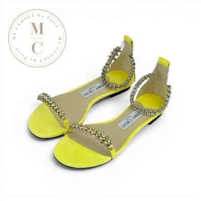 ジミーチュウ JIMMY CHOO サンダル 靴 シューズ スエード イエロー 未使用 ビジュー パーティーシューズ