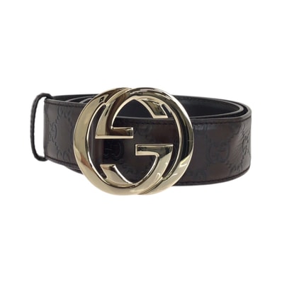 美品 GUCCI グッチ グッチシマ インターロッキング GG柄 85cm/34インチ ダークブラウン ゴールド金具 レザー ベルト 男女兼用 601502 【中古】