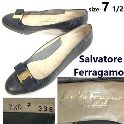イタリア製★Salvatore Ferragamo/フェラガモ★本革/レザー/パンプス【size:7.5/black/黒】リザード/pumps/Shoes/high heels◆bQ-597