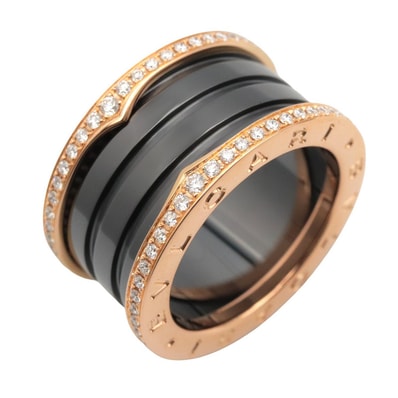 ブルガリ BVLGARI B-zero1 リング 4バンド ダイヤ セラミック リング・指輪 ジュエリー K18PG(ピンクゴールド) ダイヤモンド セラミック レディース ブラック系 / クリア系 / ゴールド系 【中古】