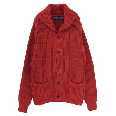 POLO RALPH LAUREN ポロ・ラルフローレン 0185414WGB コットン ショールカラー ローゲージ リブ ニット カーディガン レッド系 S【中古】