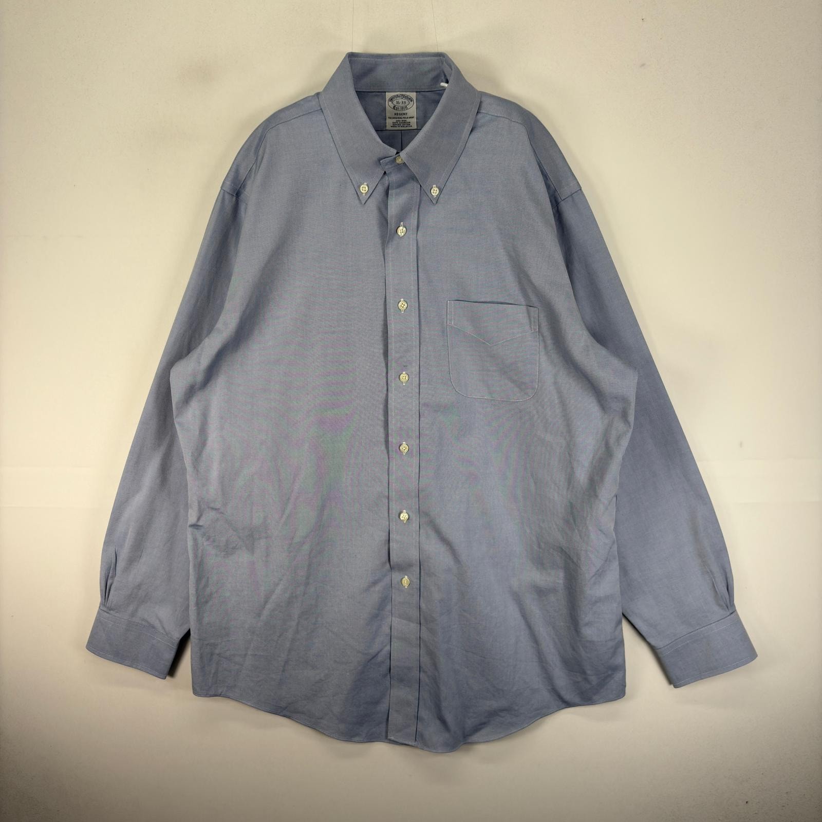 古着 ブルックスブラザーズ Brooks Brothers 長袖シャツ ボタンダウン 胸ポケット L  ブルー系 無地 メンズ