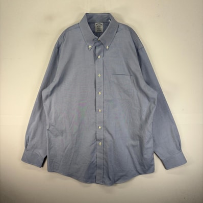 古着 ブルックスブラザーズ Brooks Brothers 長袖シャツ ボタンダウン 胸ポケット L ブルー系 無地 メンズ