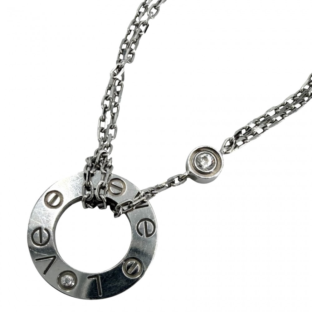 CARTIER カルティエ ネックレス ラブサークル ジュエリー ペンダント アジャスター付き LOVE アクセサリー Au750 18金WG K18ホワイトゴールド ダイヤモンド レディース 約6.7g【中古品】