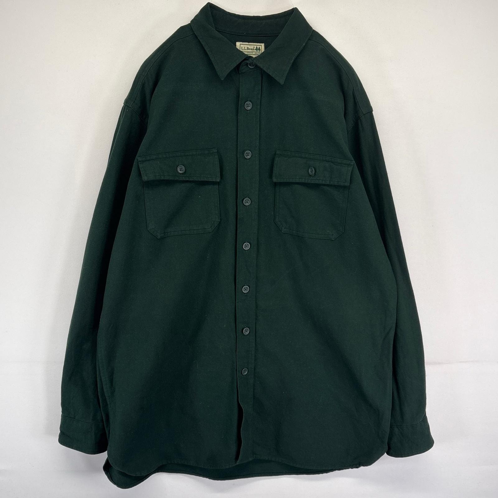 古着 エルエルビーン L.L.Bean 長袖シャツ 無地 胸ポケット 大きいサイズ ロング L TALL グリーン メンズ