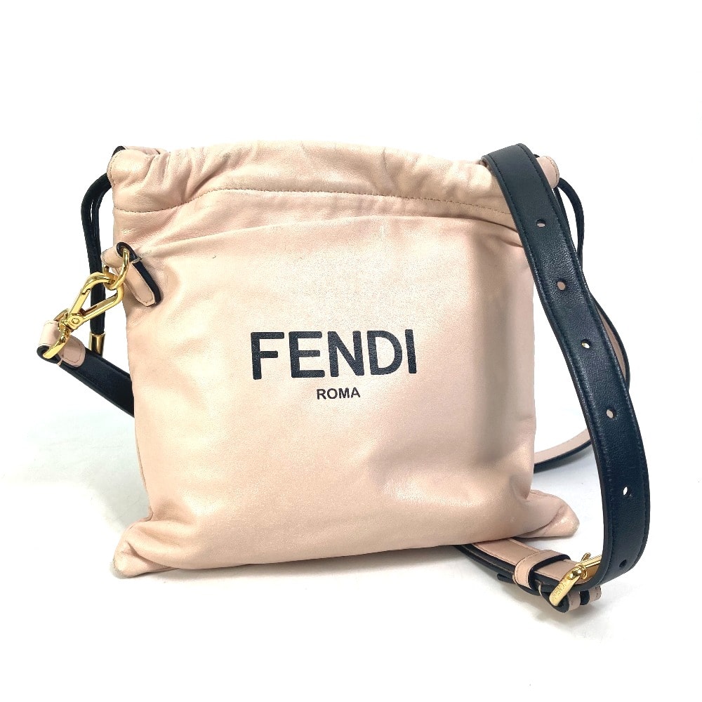 フェンディ FENDI パック スリムクラッチ スモール 8BT337 巾着 ポシェット ポーチ 斜め掛け ショルダーバッグ レザー ピンク