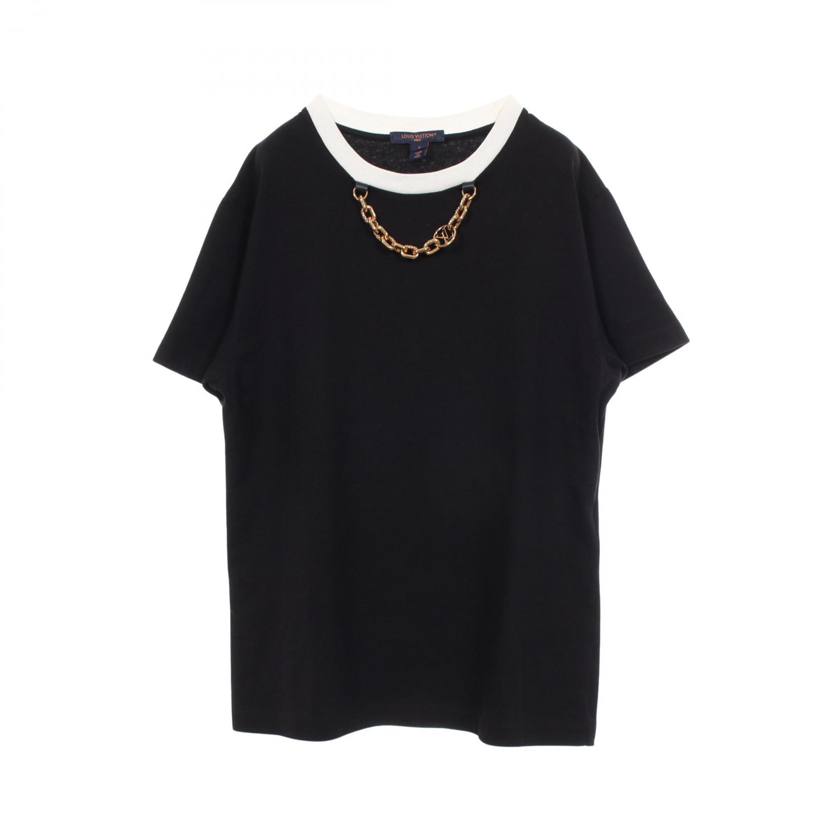ルイ・ヴィトン LOUIS VUITTON ネックチェーン付き クルーネック 半袖Tシャツ 衣料品 トップス コットン レディース ブラック系 / ホワイト系 RW232W OB0 FPTS37 【中古】