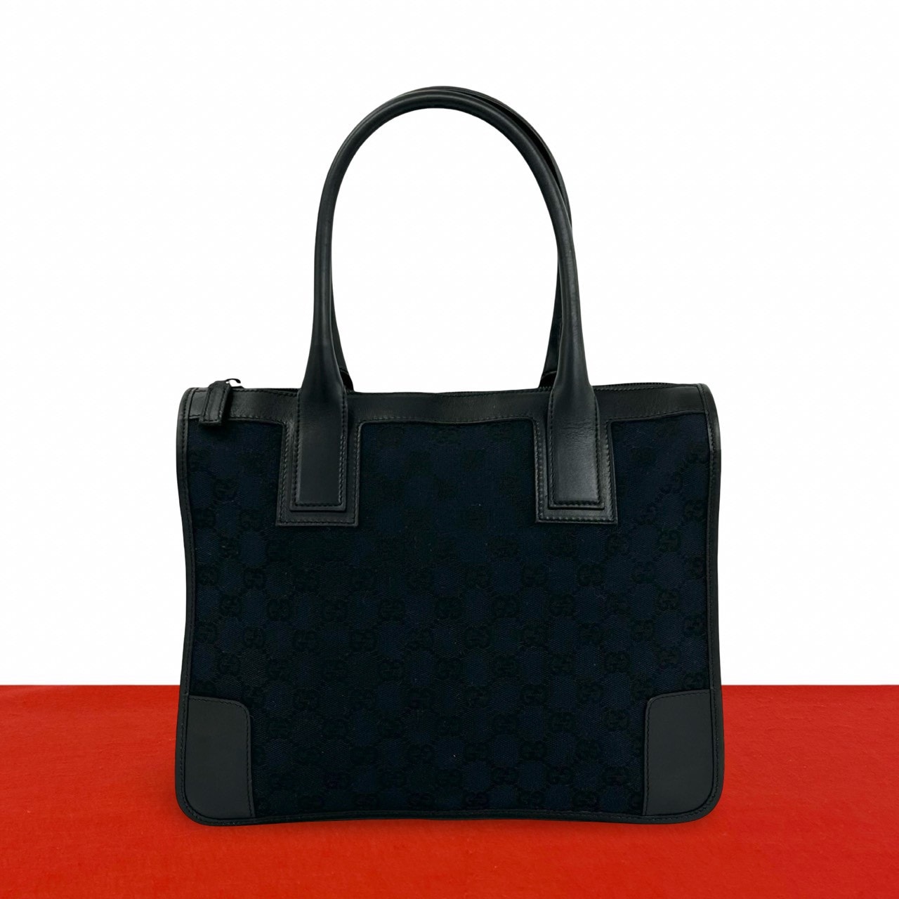 GUCCI グッチ GG ロゴ 柄 レザー キャンバス ハンドバッグ ブラック
 15-10