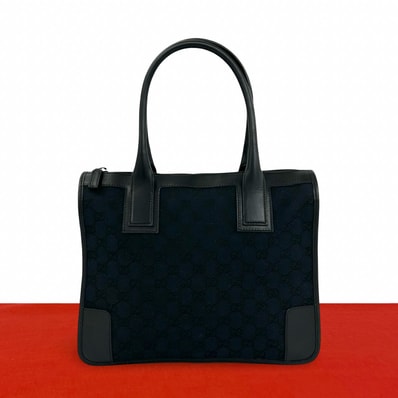 GUCCI グッチ GG ロゴ 柄 レザー キャンバス ハンドバッグ ブラック
15-10
