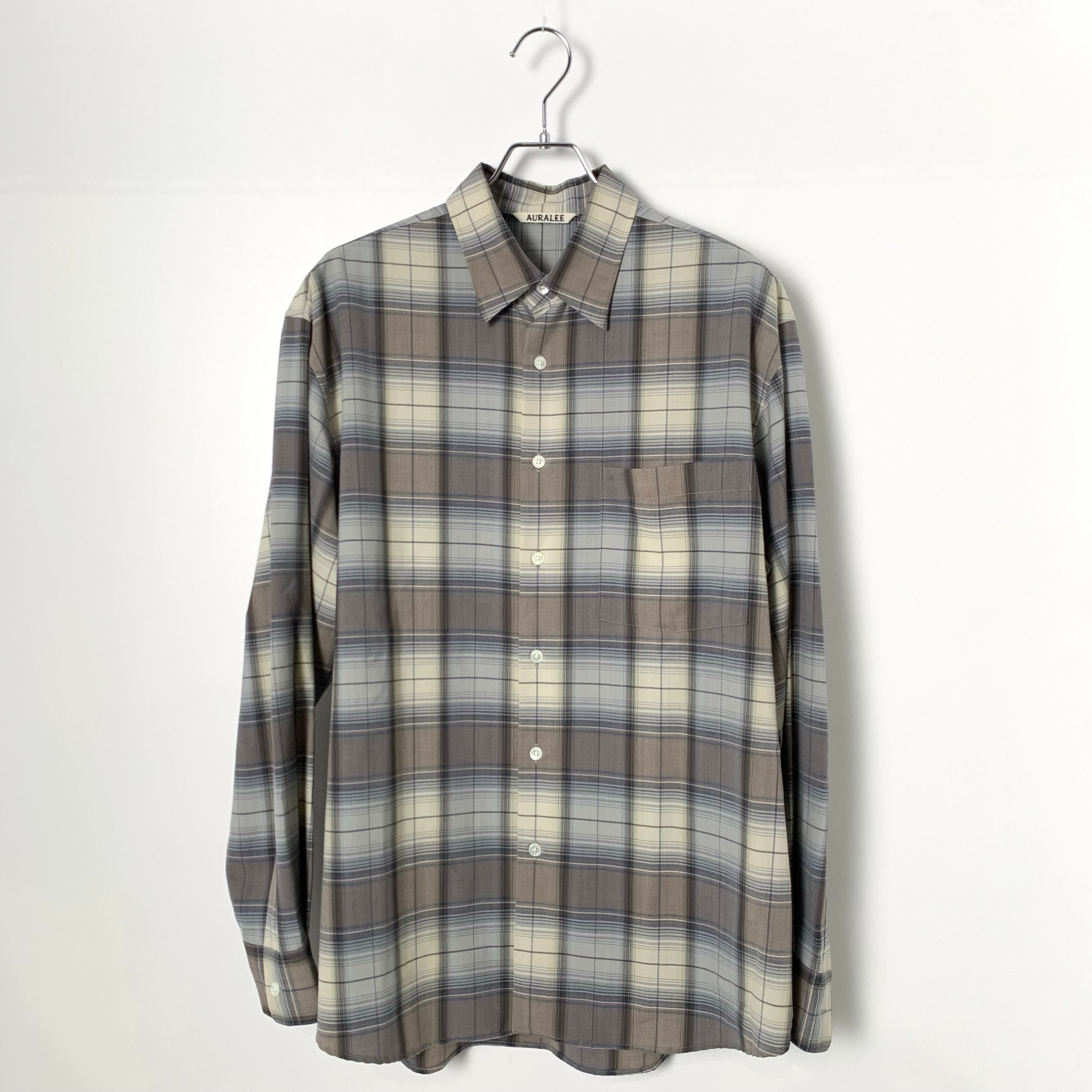 AURALEE Super Light Wool Check Shirt "Blue Gray Check"