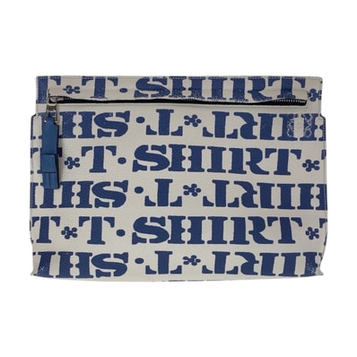 LOEWE ロエベ Tポーチ ブルー ホワイト シルバー金具 レザー クラッチバッグ セカンドバッグ 506634 【中古】