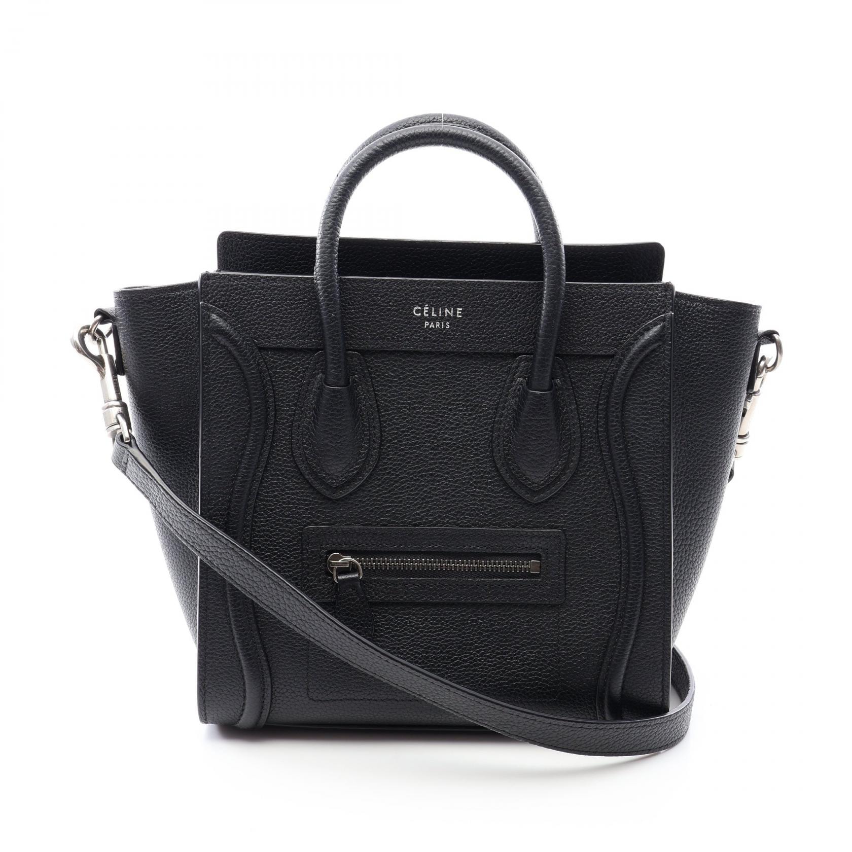 セリーヌ CELINE ラゲージ ナノショッパー 2WAY ハンドバッグ バッグ レザー レディース ブラック系 【中古】