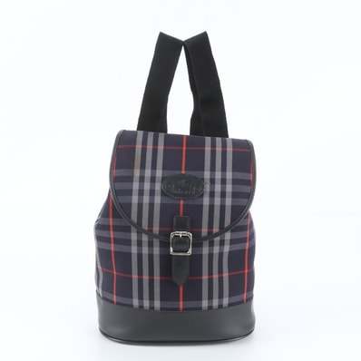 ■美品 バーバリー チェック 柄リュックサック レザー×キャンバス