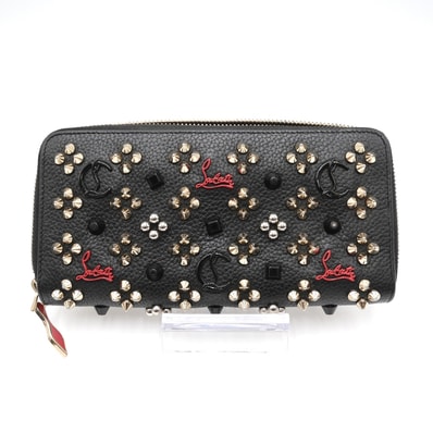 Christian Louboutin(クリスチャンルブタン)パネトーネ ラウンドファスナー長財布 スパイクスタッズ ブラック レザー ゴールド金具 レディース【中古】