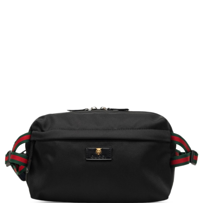 グッチ シェリーライン タイガーヘッド ウエストバッグ ボディバッグ 477085 ブラック キャンバス レディース GUCCI 中古