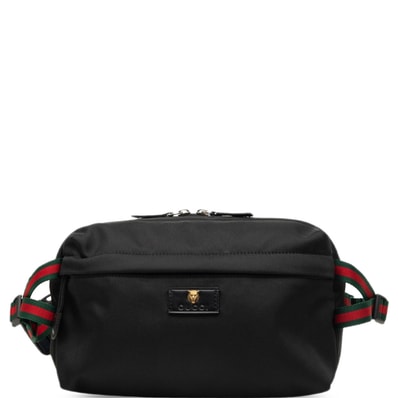グッチ シェリーライン タイガーヘッド ウエストバッグ ボディバッグ 477085 ブラック キャンバス レディース GUCCI 中古