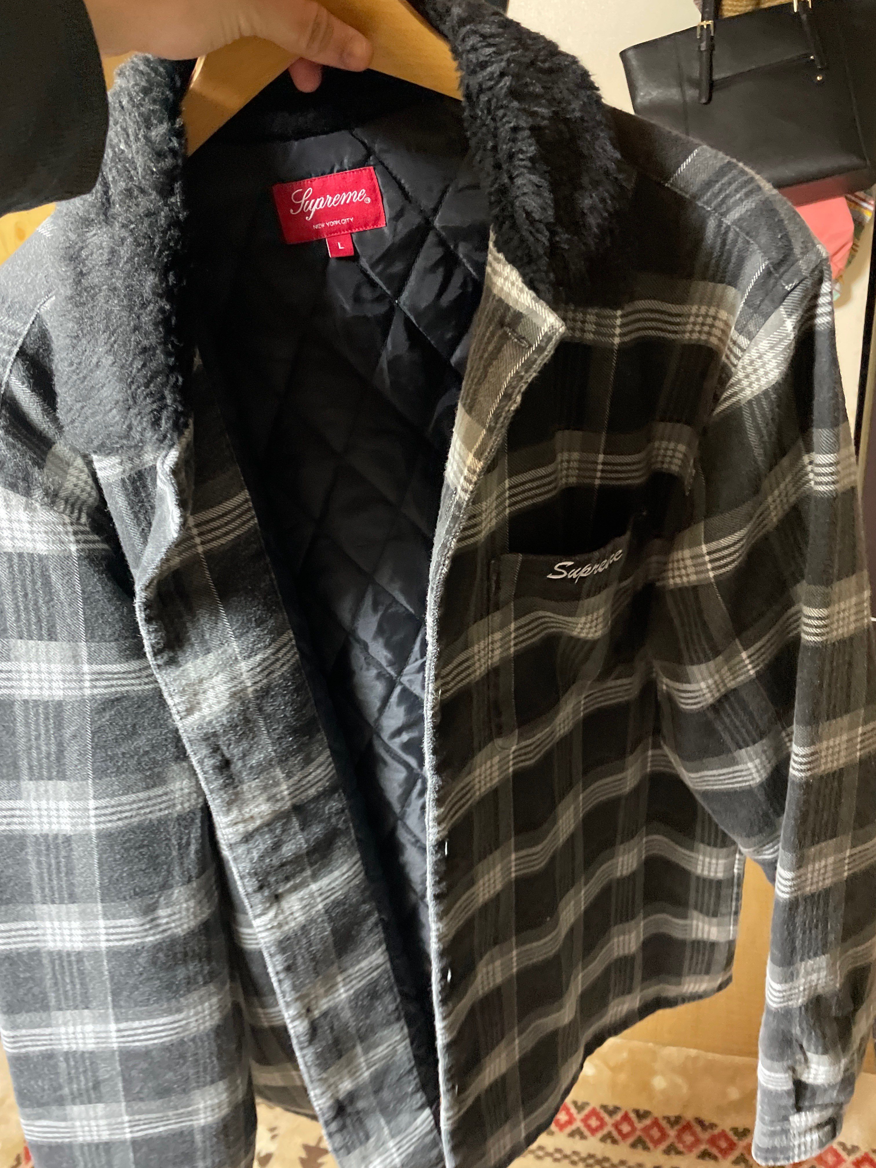 Supreme Faux Fur Collar Flannel Shirt "Black"