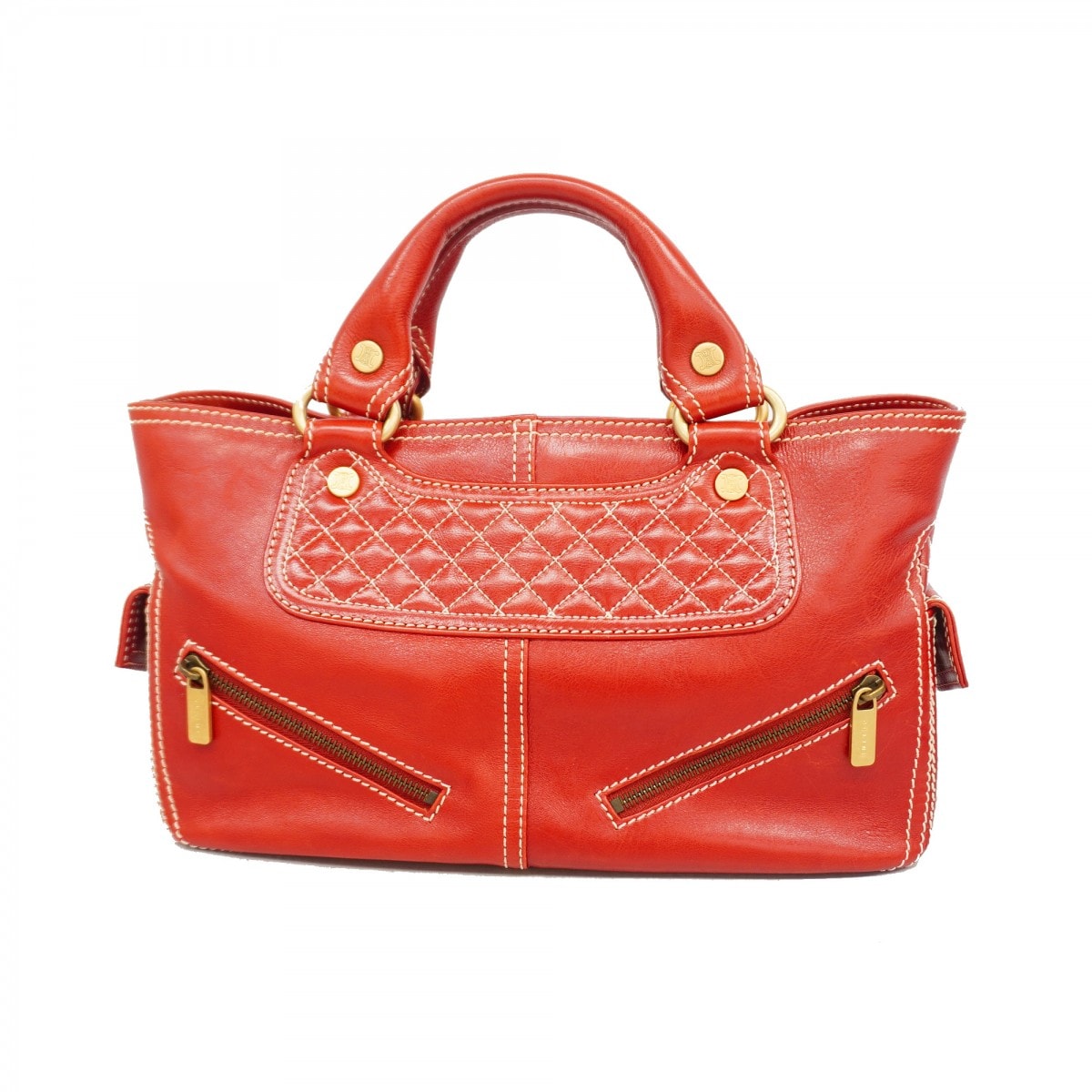 【6ce6281】セリーヌ ハンドバッグ ブギーバッグ レザー レッド ゴールド金具【中古】レディース