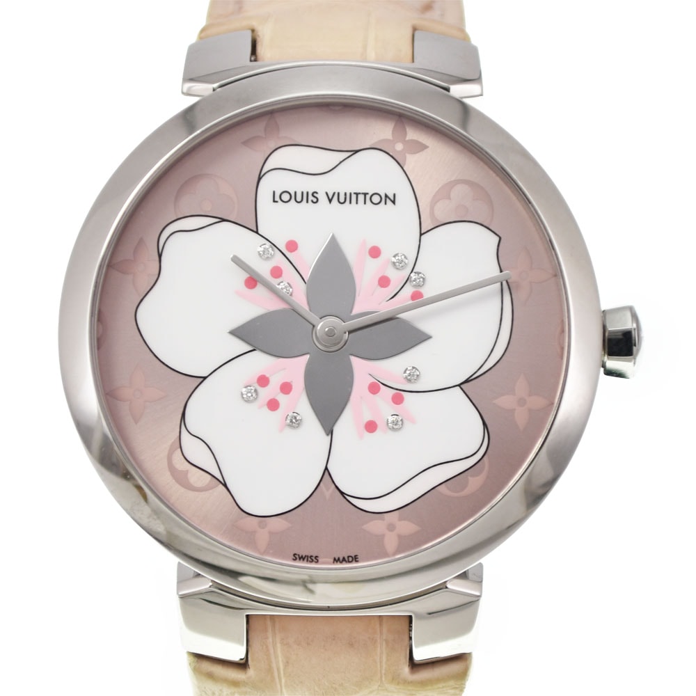 値下 ルイ・ヴィトン LOUIS VUITTON Q13MJE タンブール サクラ 8P ダイヤモンド ピンク クォーツ レディース 美品 腕時計 □#145300