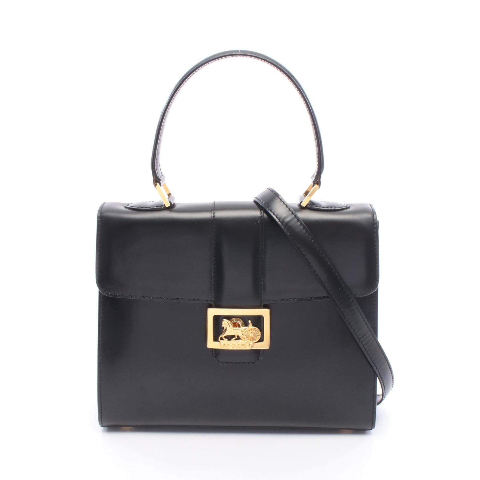 セリーヌ CELINE 馬車金具 2WAY ハンドバッグ バッグ レザー レディース ブラック系 【中古】
