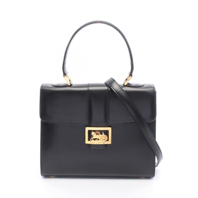セリーヌ CELINE 馬車金具 2WAY ハンドバッグ バッグ レザー レディース ブラック系 【中古】