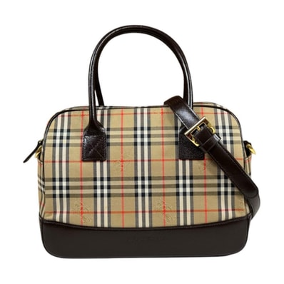 バーバリー ミニボストン ノバチェック / シャドーホース ショルダーバッグ キャンバス ベージュ レディース BURBERRY 中古
