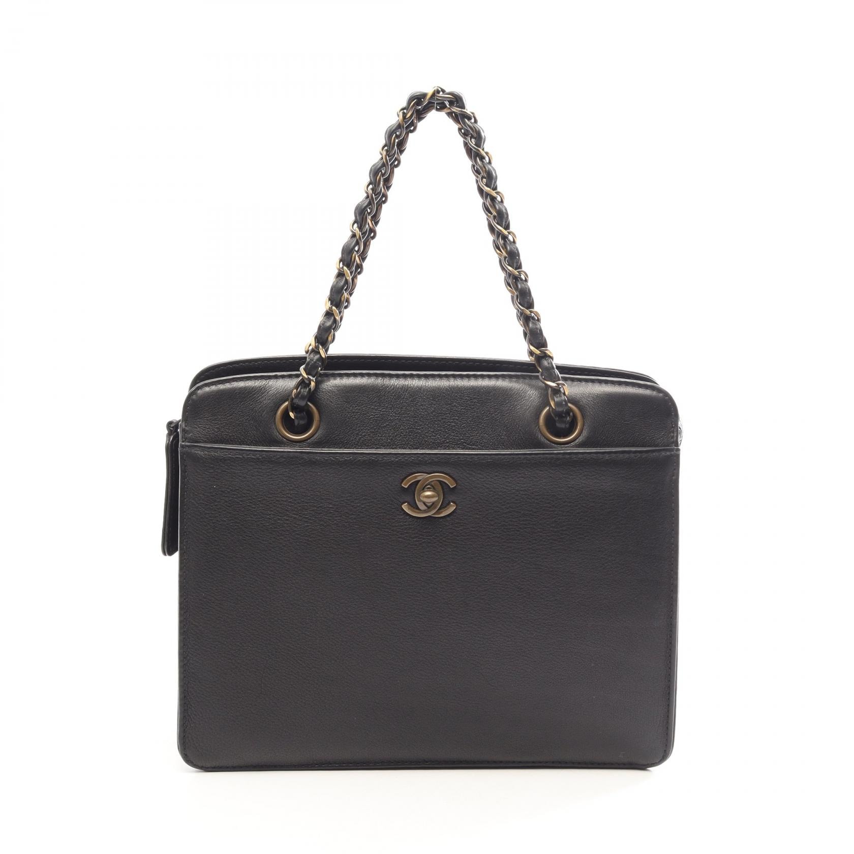シャネル CHANEL ココマーク アンティークゴールド金具 ハンドバッグ バッグ レザー レディース ブラック系 【中古】
