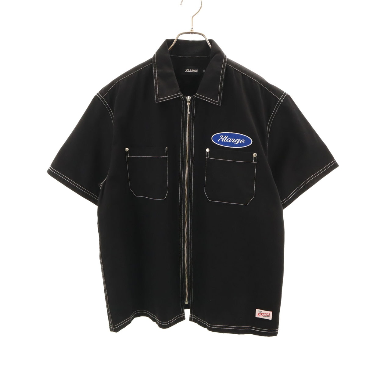 美品 XLARGE エクストララージ 半袖 ジップアップ ワークシャツ M ブラック