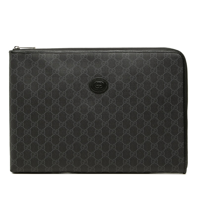 グッチ GGスプリーム セカンドバッグ クラッチバッグ 792117 ブラック PVC レザー メンズ GUCCI 中古