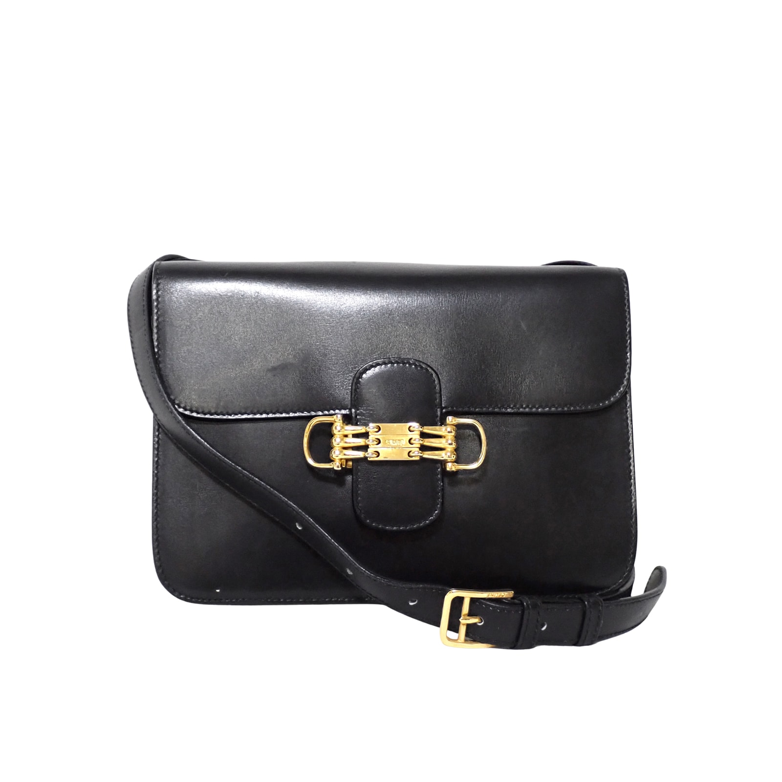 CELINE セリーヌ  ホースビット 3連 レザー  ヴィンテージ オールドセリーヌ  ブラック  レディース ショルダーバッグ