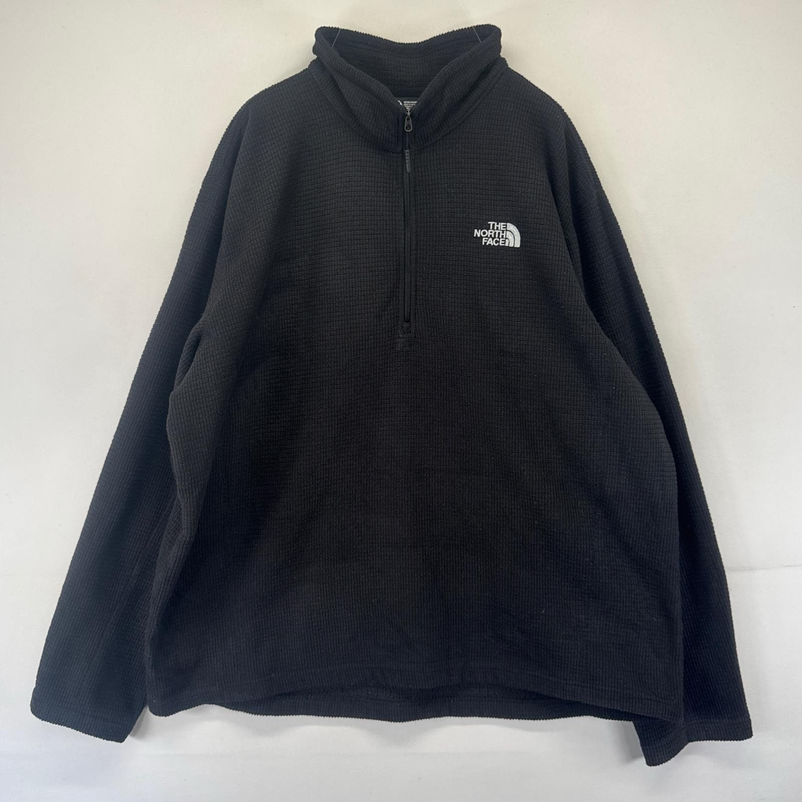 古着 ザ・ノースフェイス THE NORTH FACE トレーナー ハーフジップ ワンポイントロゴ プルオーバー 大きいサイズ 2XL  ブラック系 メンズ