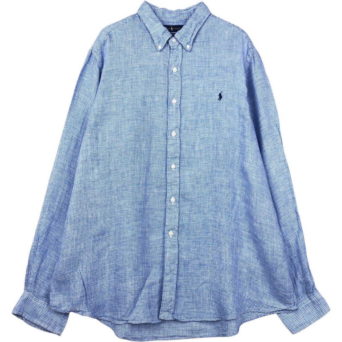 古着 ラルフローレン Ralph Lauren OCEAN WASH LINEN 千鳥格子柄 長袖 リネン ボタンダウンシャツ メンズXXL相当/eaa676652