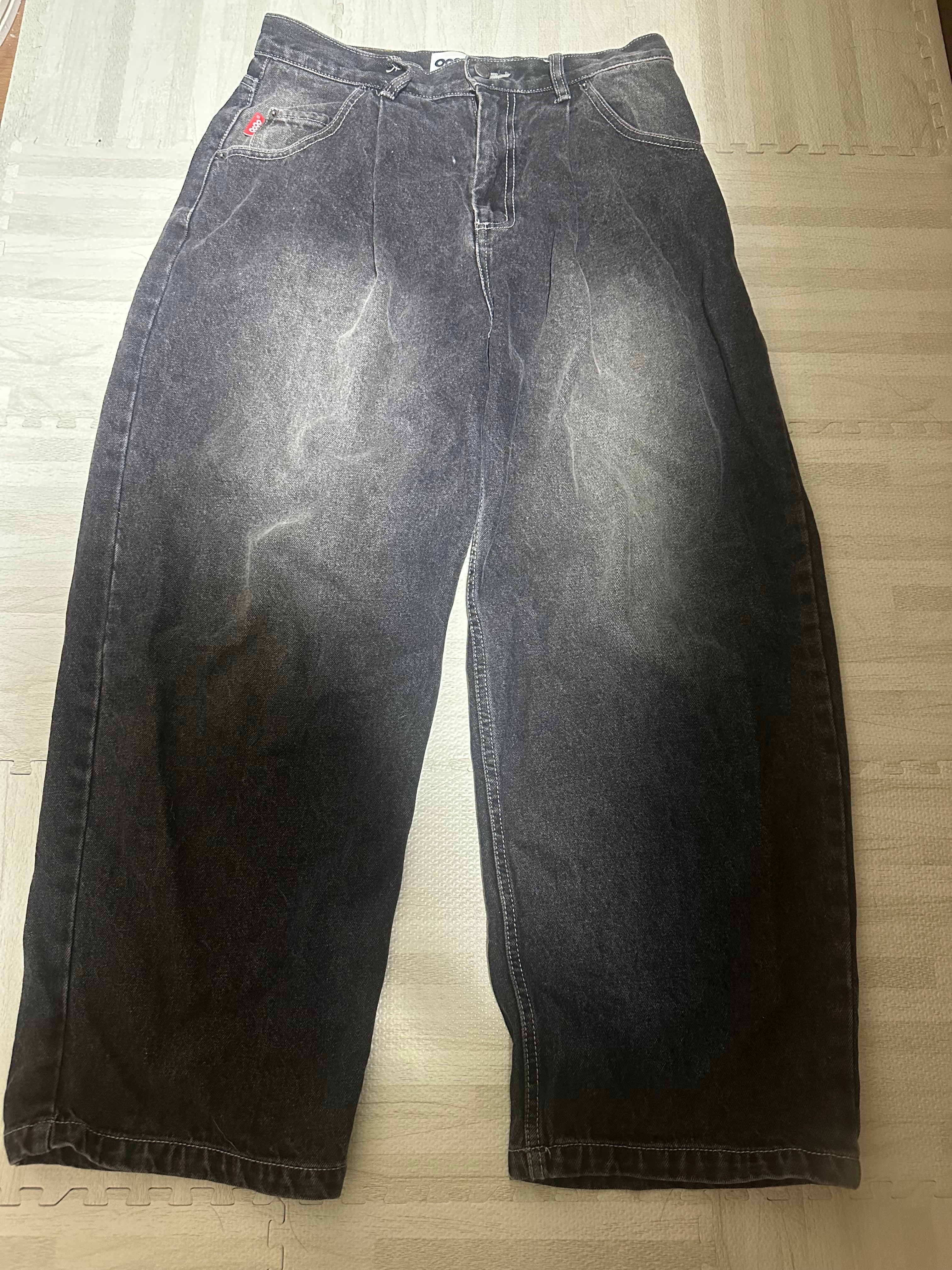 9090 King Logo Buggy Denim Pants "Black Yellow(belt)"