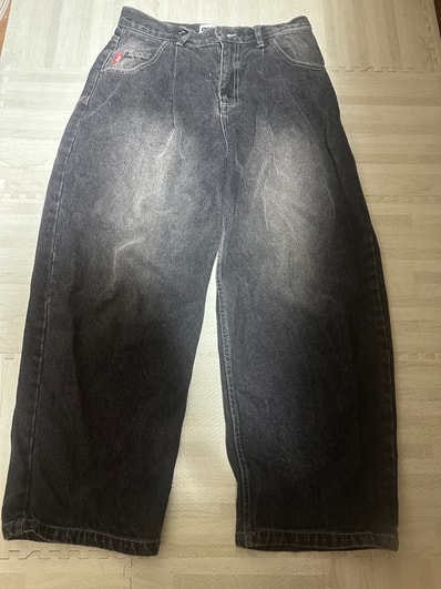 9090 King Logo Buggy Denim Pants "Black Yellow(belt)"