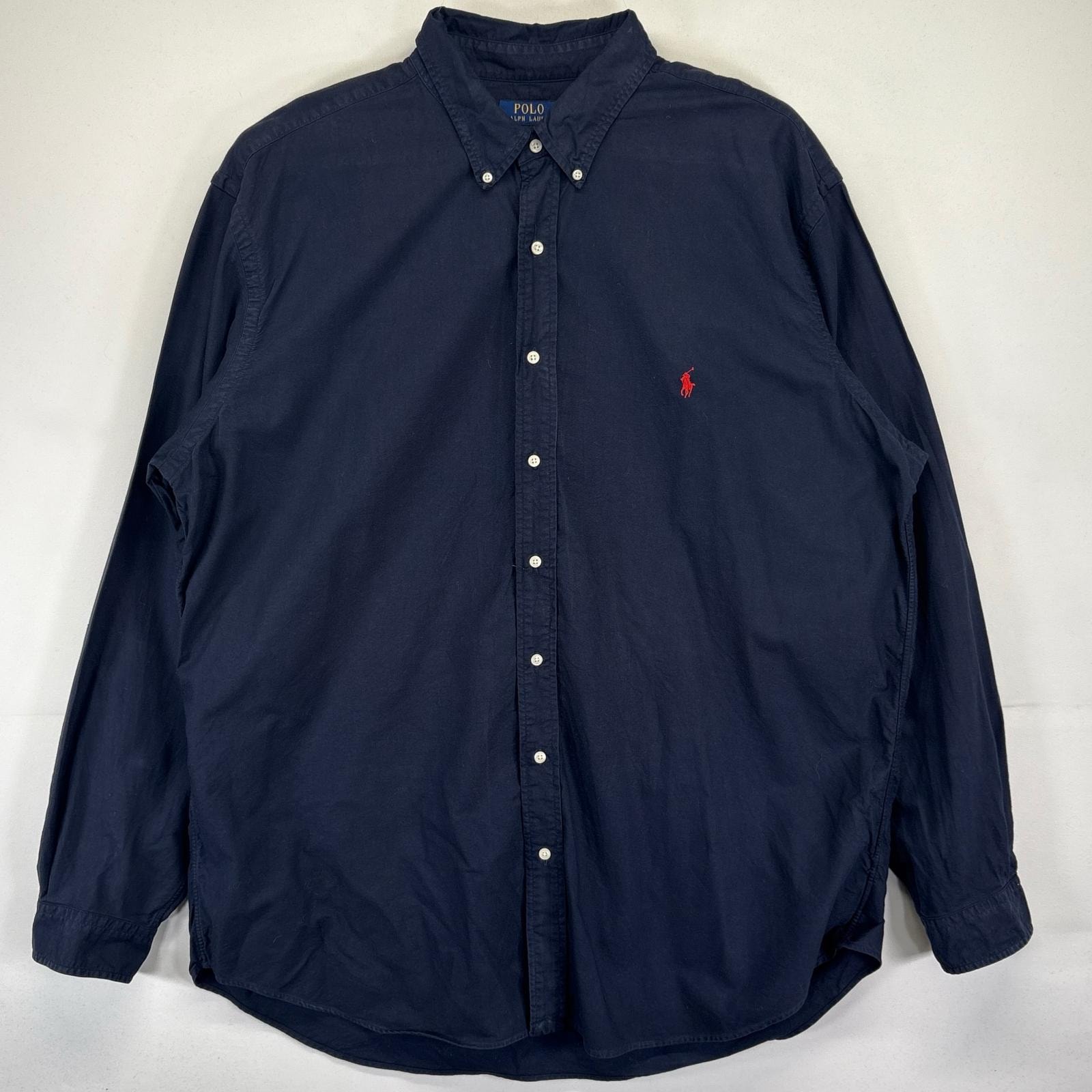 古着 ポロ・ラルフローレン POLO RALPH LAUREN 長袖シャツ 大きいサイズ ワンポイントロゴ 無地 2XLT  ブラック メンズ