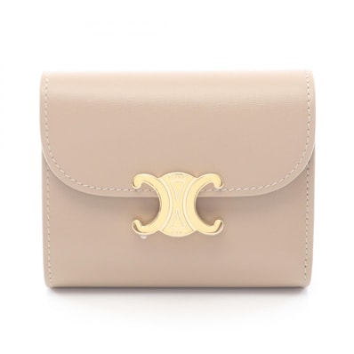 セリーヌ CELINE トリオンフ スモールフラップウォレット 三つ折り財布 財布 レザー レディース ベージュ系 10D783DPV03SA 【新品】