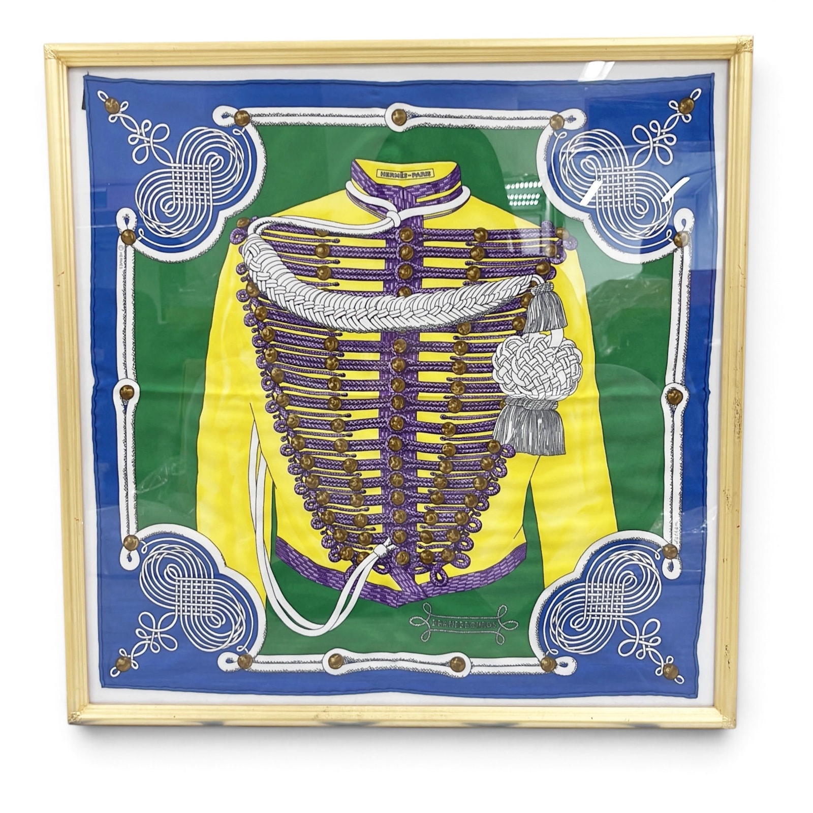 HERMES エルメス カレ42 イエロー×マルチカラー 「BRANDEBOURGS」 タグ有 スカーフ