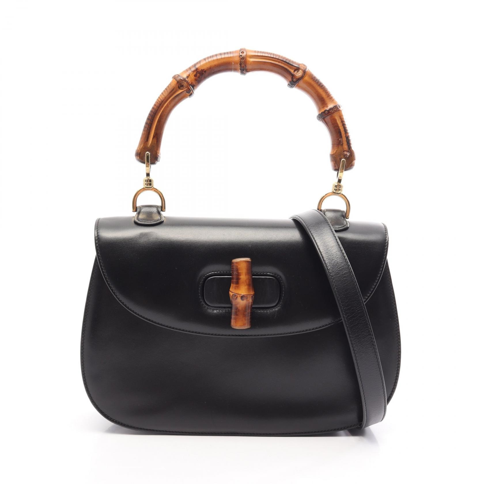 グッチ GUCCI オールドグッチ バンブー 2WAY ハンドバッグ バッグ レザー レディース ブラック系 000・01・0633 【中古】