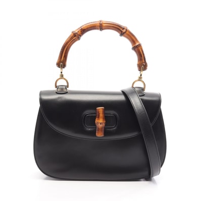 グッチ GUCCI オールドグッチ バンブー 2WAY ハンドバッグ バッグ レザー レディース ブラック系 000・01・0633 【中古】