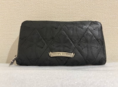 美品 CHROME HEARTS クロムハーツ REC F ZIP QUILTED レザー セメタリーキルテッドクロス ラウンドZIP ロング ウォレット 長財布 レザー