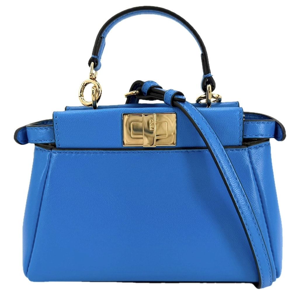 FENDI フェンディ 2WAY マイクロピーカブー ミニハンドバッグ ショルダーバッグ 肩掛け 斜め掛け 8M0355 レザー    ブルー 青 ゴールド金具 レディース 美品【中古品】