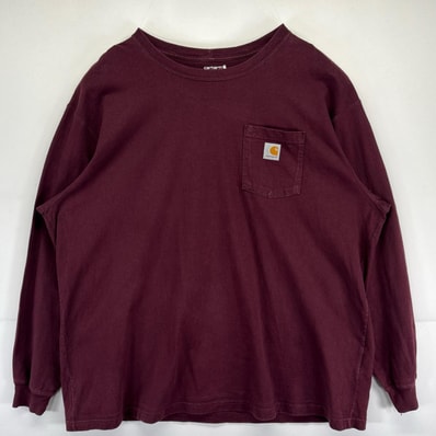 古着 カーハート Carhartt 長袖Tシャツ クルーネック ワーク ワンポイントロゴ 大きいサイズ 2XL レッド系 メンズ