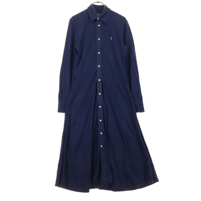 RALPH LAUREN ラルフローレン ワンポイントロゴ 長袖 シャツワンピース S ネイビー